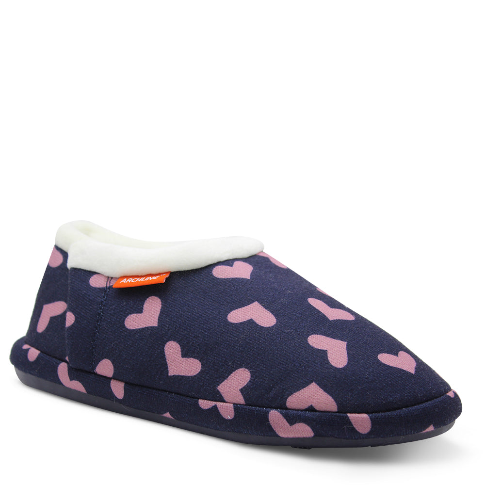 Archline Orthotic Navy Hearts Slipper