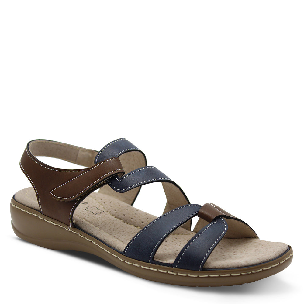 Comfort Leisure Bella Women's Navy/Brown Flat Sandal