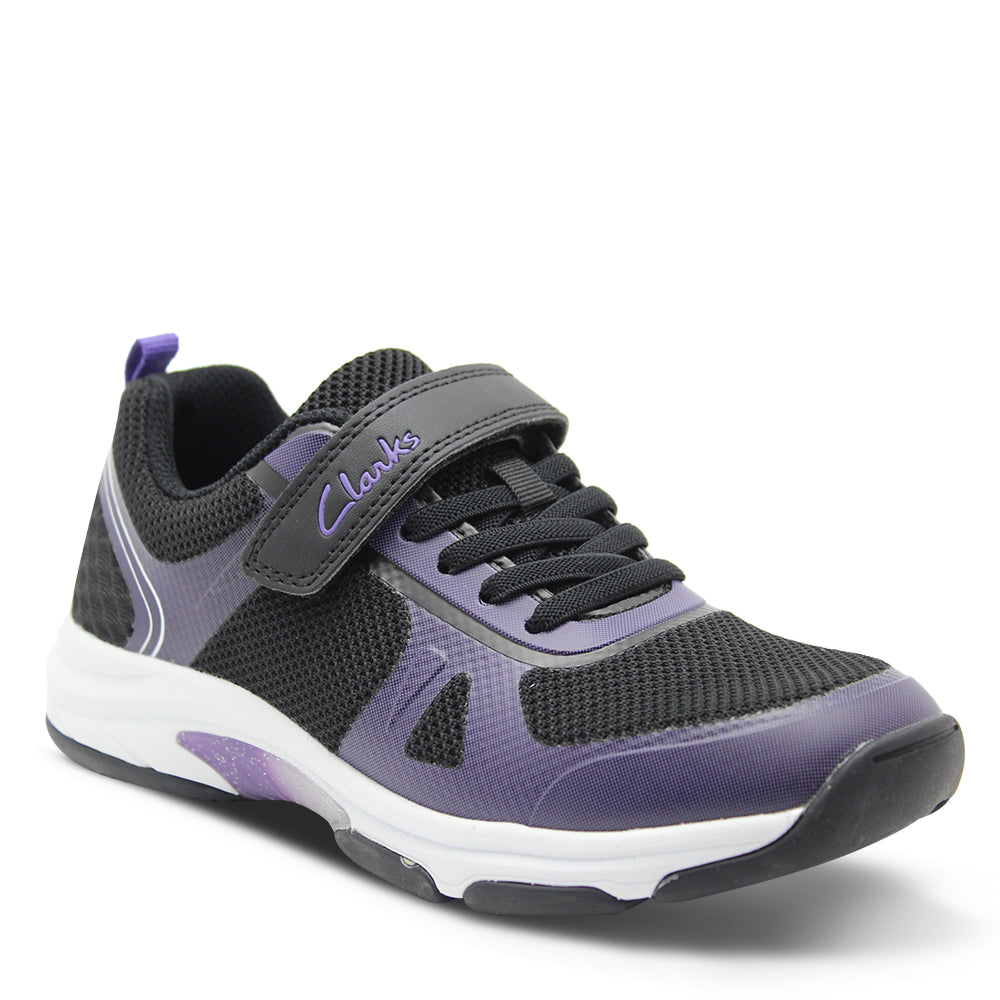 Clarks Active Black/Purple Velcro Kids Runner
