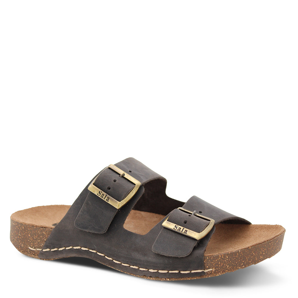 Sala Papillo Waxy Leather Women's Slides Asphalt
