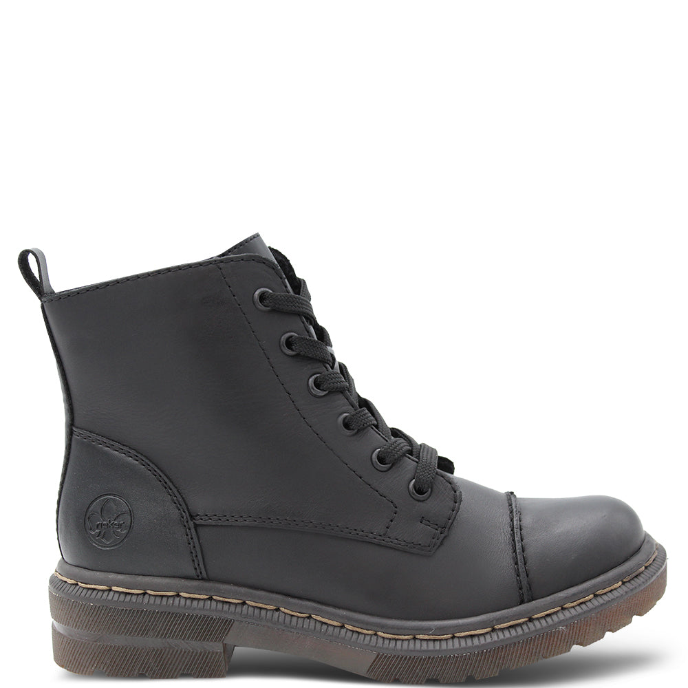 Rieker 38202 Women's Flat Lace Up Boots Black