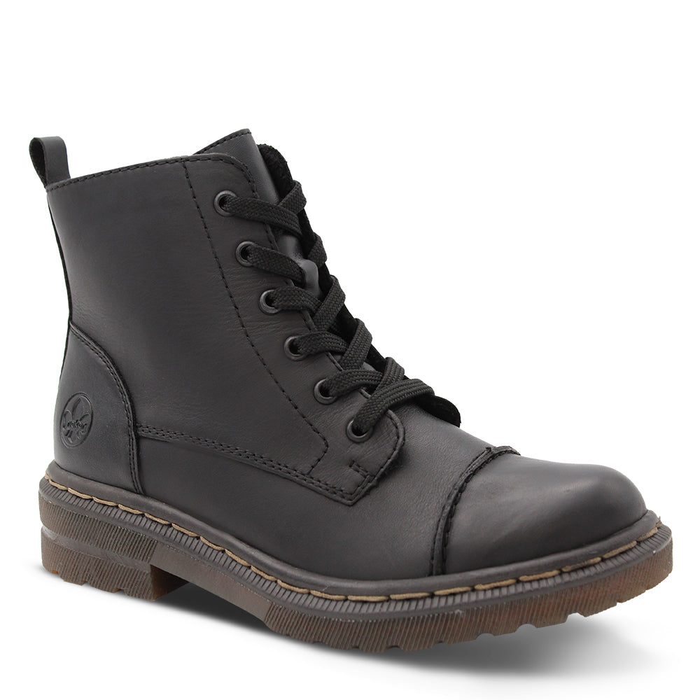 Rieker 38202 Women's Flat Lace Up Boots Black