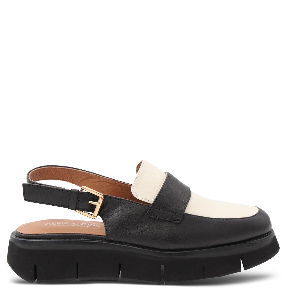 Alfie & Evie Boost Women's Slingback Loafer Black & White