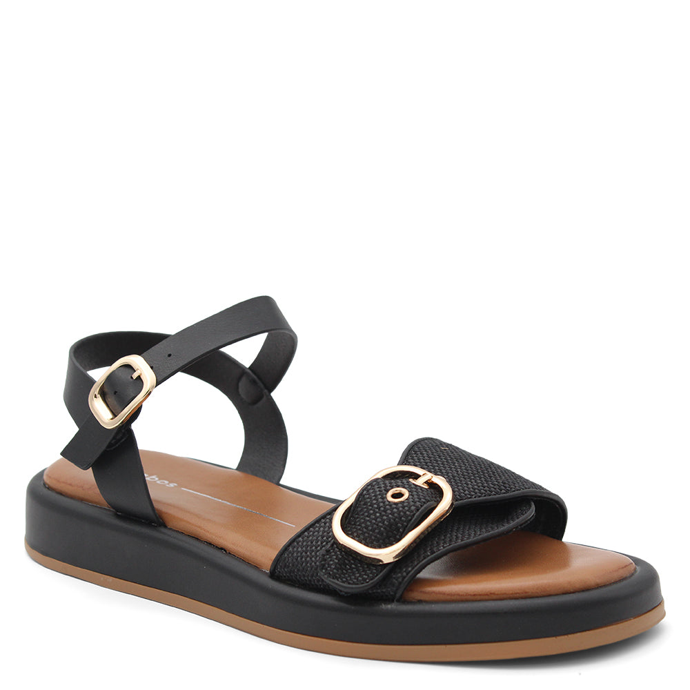 LOS CABOS GRANADA WOMENS FLATFORM SANDAL BLACK RAFFIA