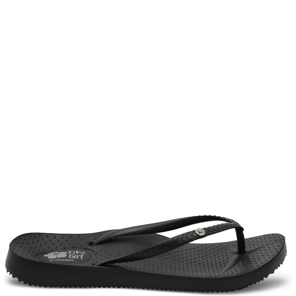 Tiki Women's Black Flat Thong