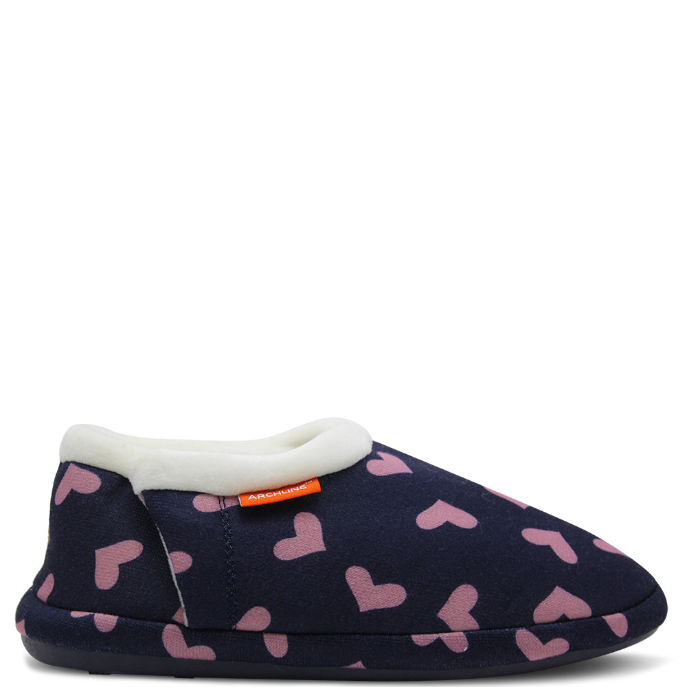 Archline Orthotic Navy Hearts Slipper