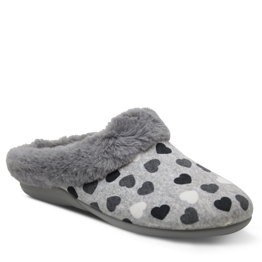 Devalverde 6028 Women's Scuff Slippers Grey Hearts Ducados