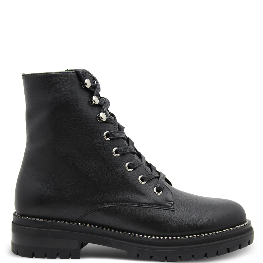 Mollini Anew Women's Flat Combat Style Boot Black