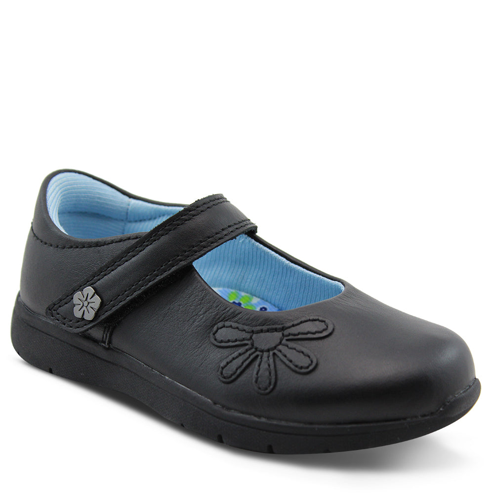 Ascent Trista 2 Girls School Shoes Black with Velcro