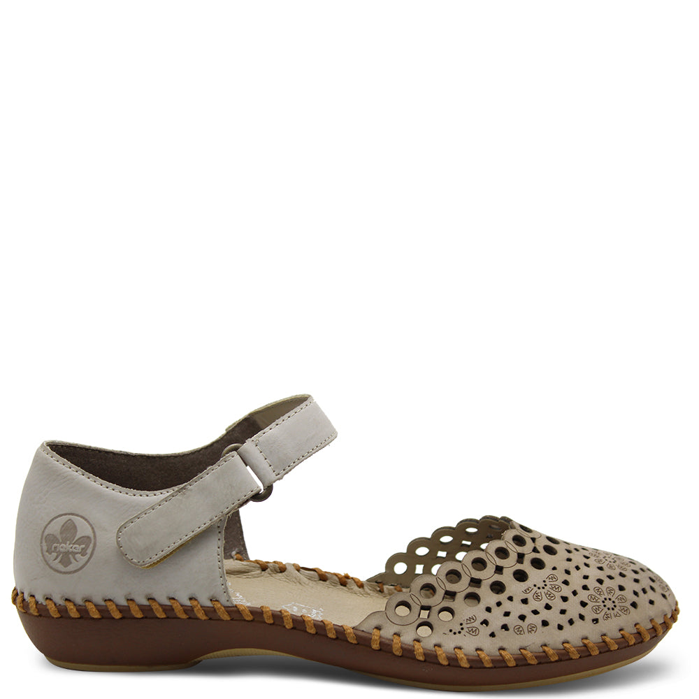 Rieker M1656 Women's Leather Flat Casual Shoes Clay