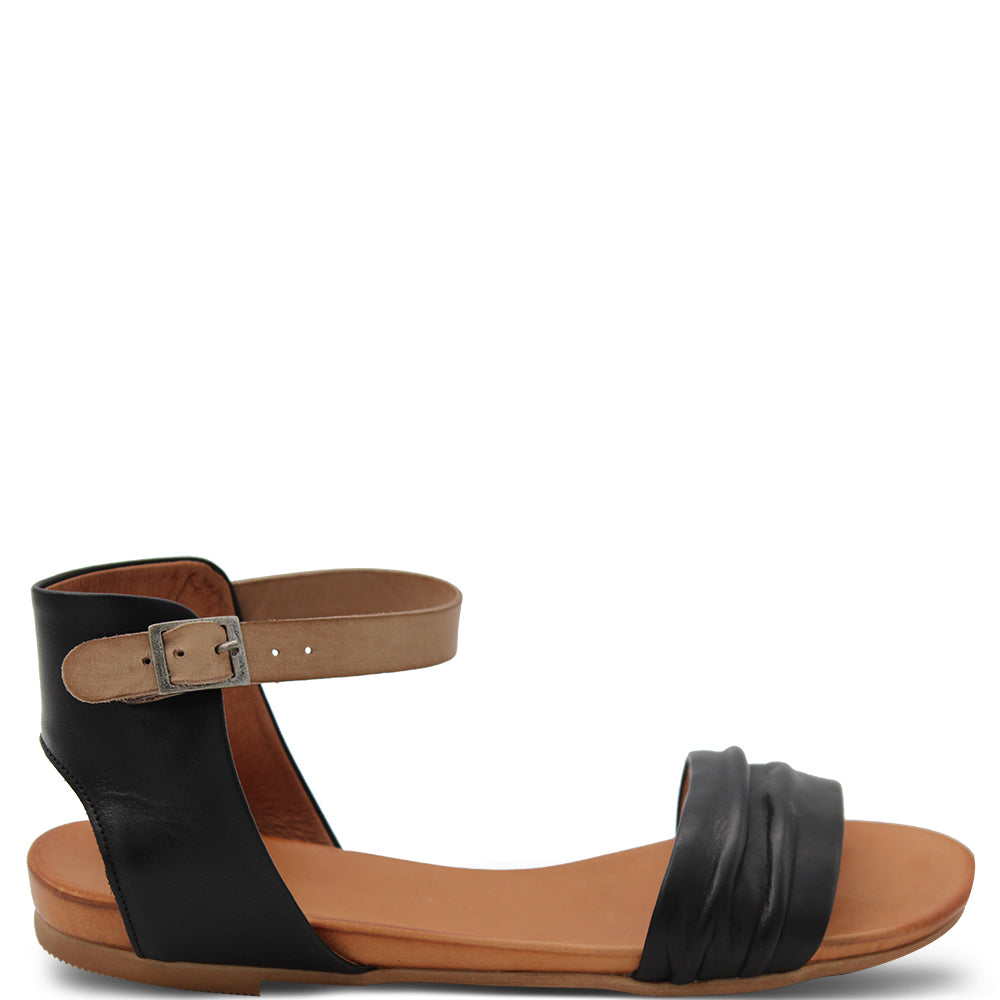 EOS Larni Women's Flat Sandal Black Tan