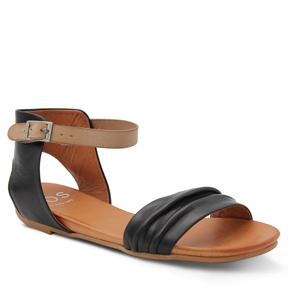 EOS Larni Women's Flat Sandal Black Tan