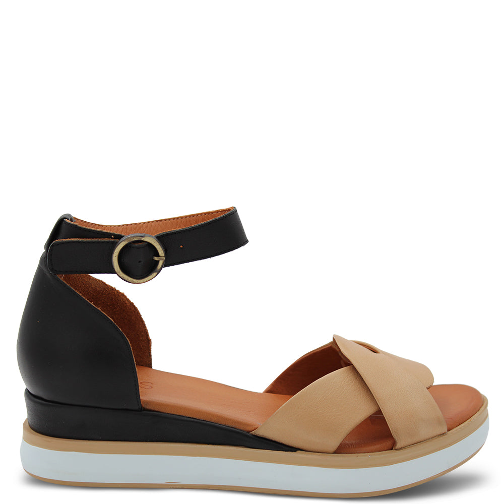 EOS Footwear Ista Women's Wedge Sandal Black Tan