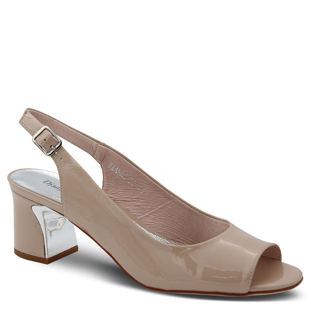 Django & Juliette Jianas Womens Heel Sandals Cafe Patent