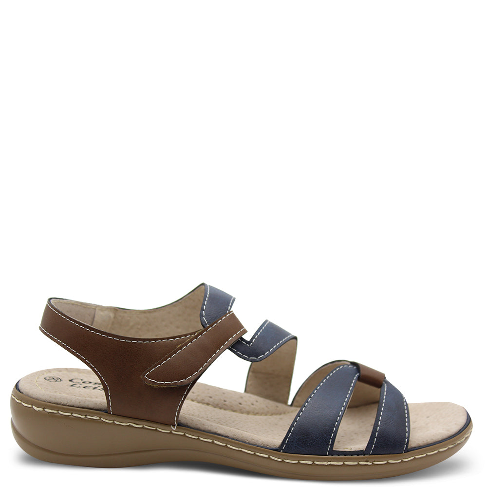 Comfort Leisure Bella Women's Navy/Brown Flat Sandal
