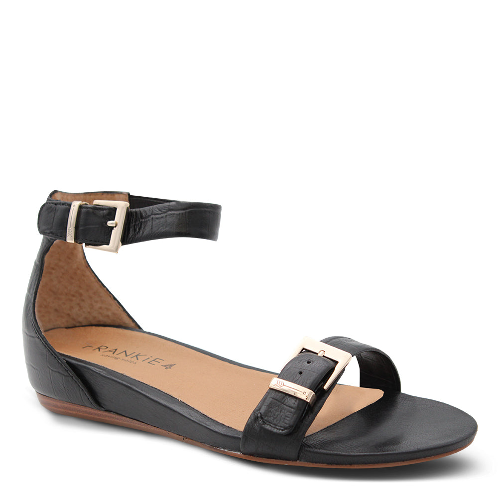 Frankie4 Megan Black Croc Flat Women's Sandal