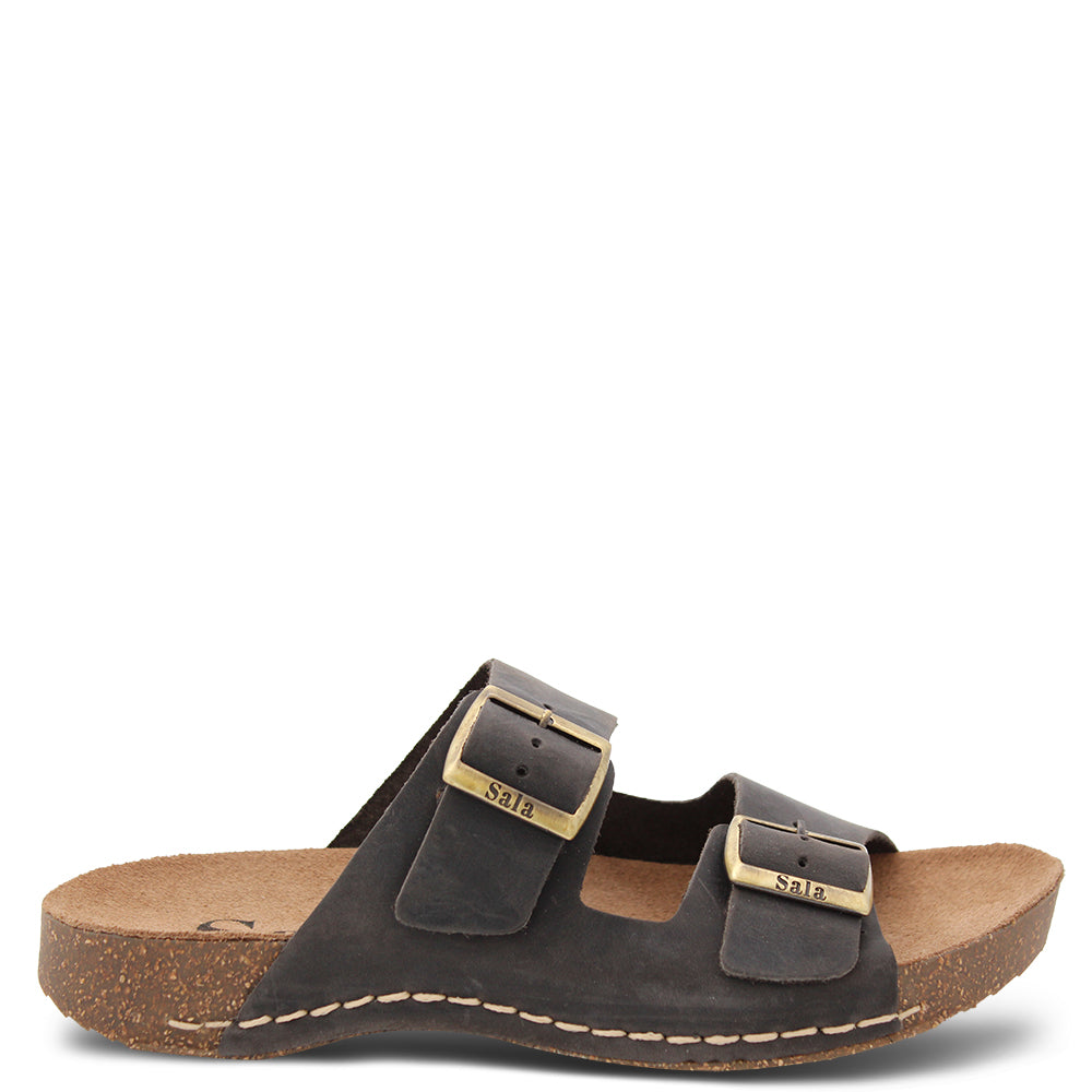 Sala Papillo Waxy Leather Women's Slides Asphalt