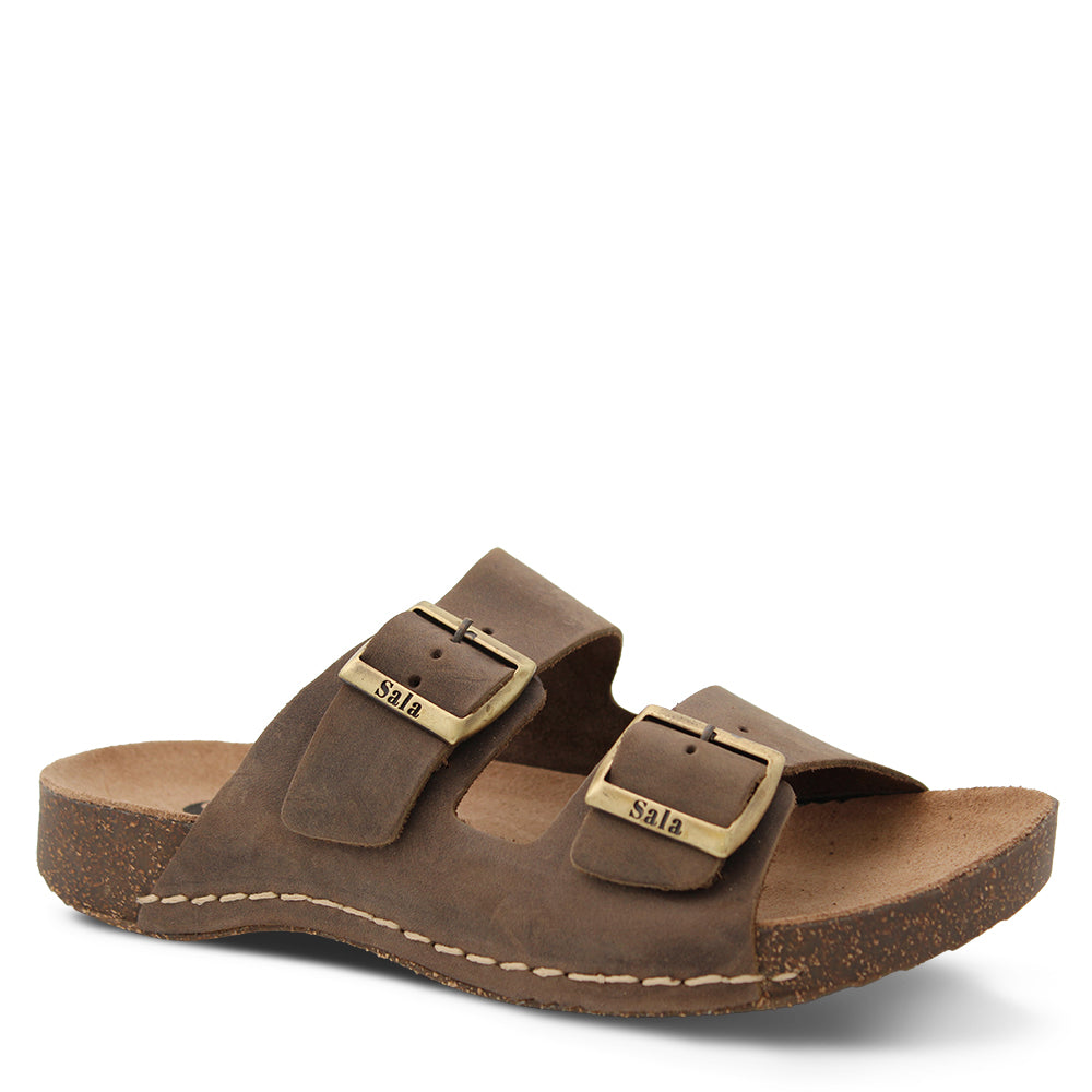 Sala Papillo Waxy Leather Women's Slides Brown