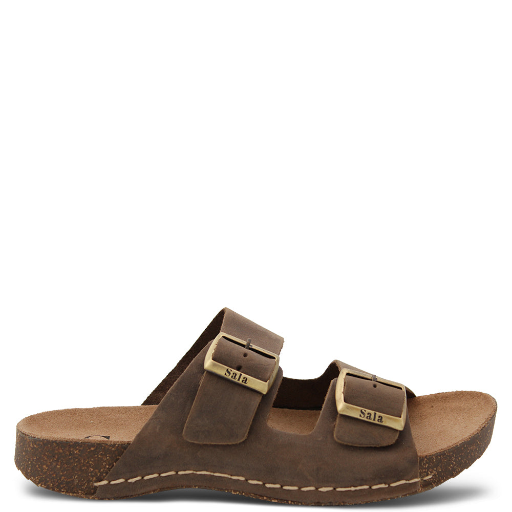 Sala Papillo Waxy Leather Women's Slides Brown
