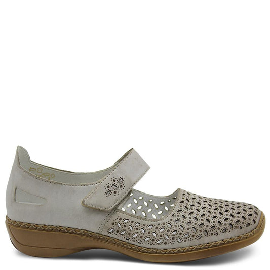 Rieker ladies 413G8 flat court shoe with laser cut detailing