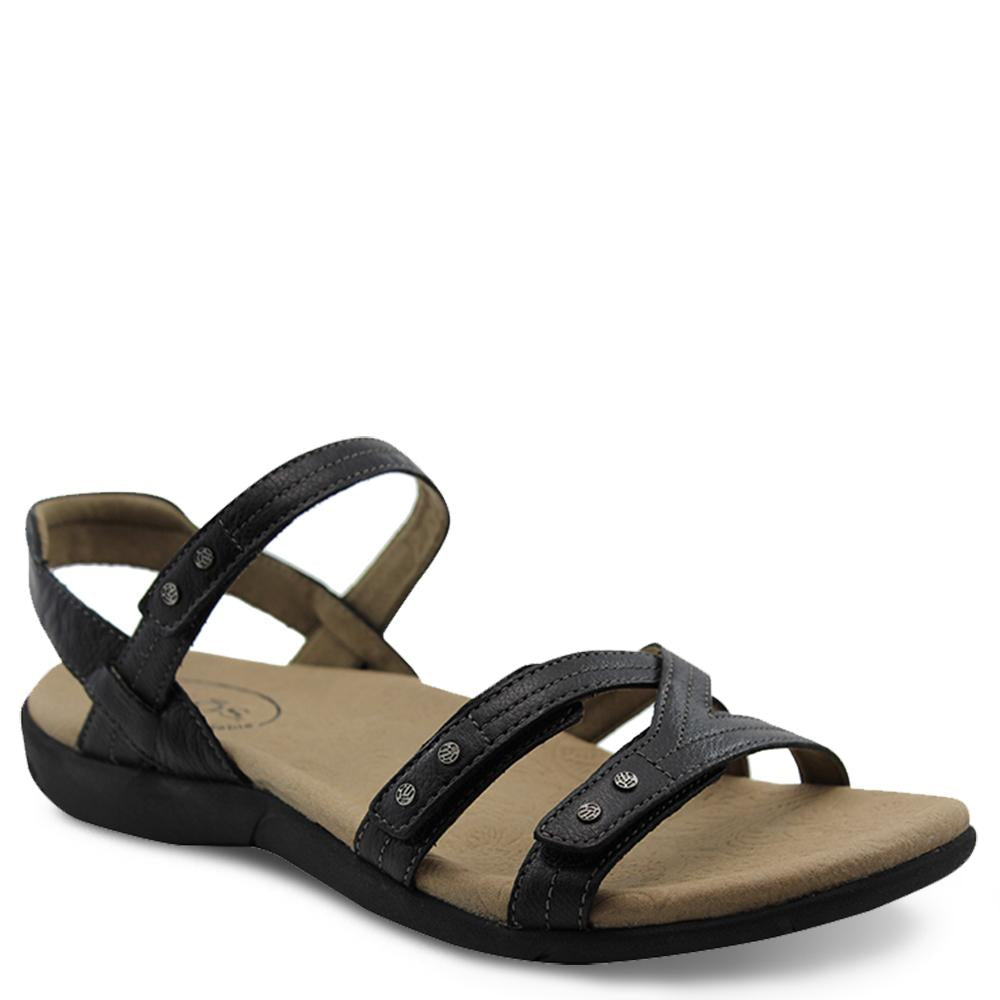 Taos Happy womens flat sandal black