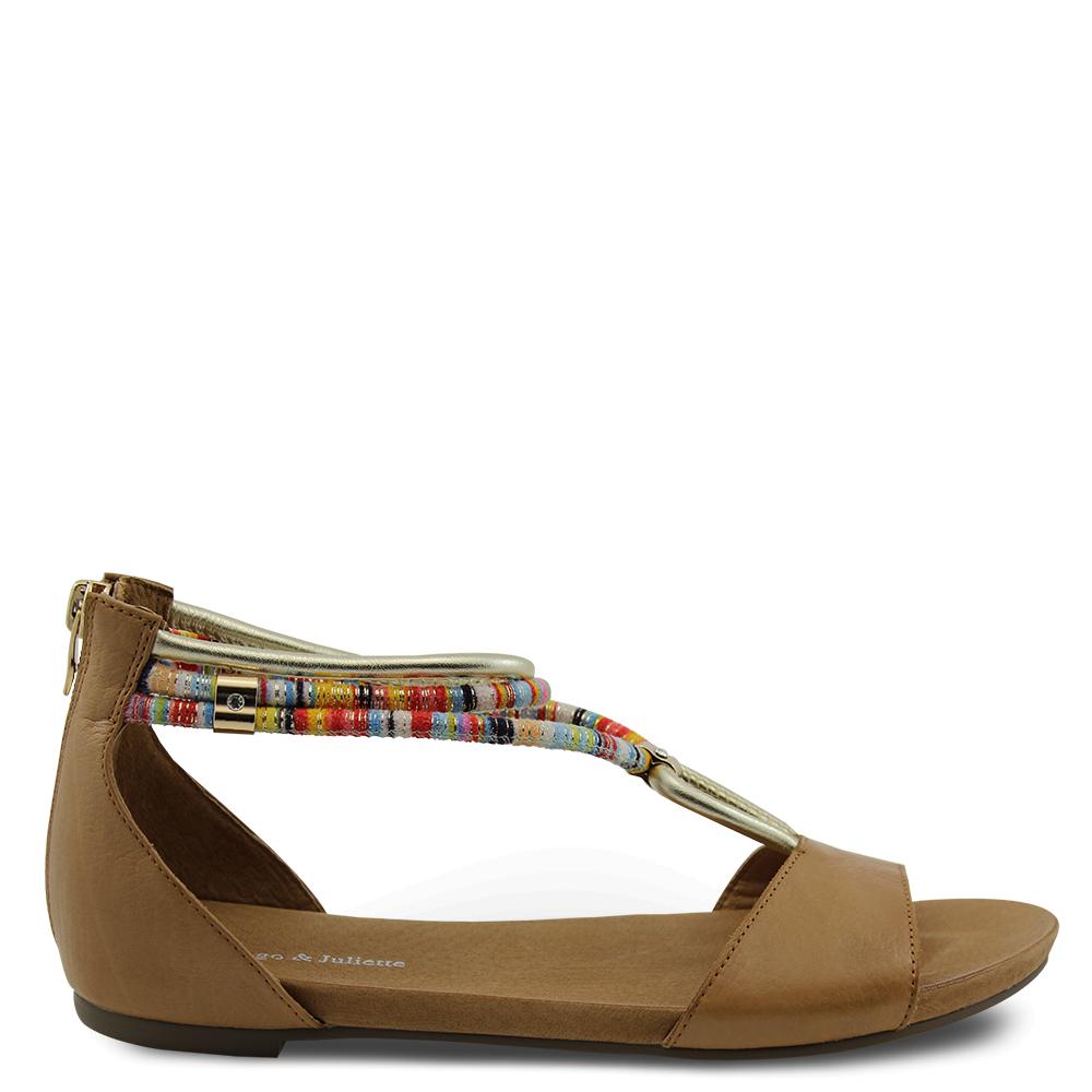 Django & Juliette Jazmin womens flat sandal Tan multi