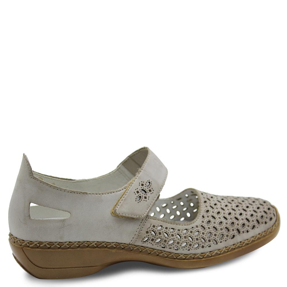 Rieker ladies 413G8 flat court shoe with laser cut detailing