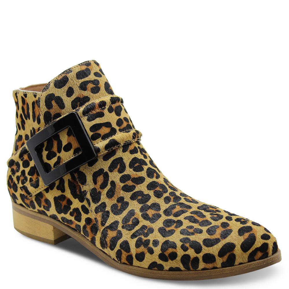 Django & Juliette Inquest womens flat boot tan/Leopard