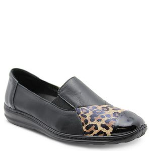 Cassini Melody Black Leopard Womens Flat