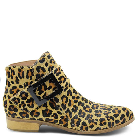 Django & Juliette Inquest womens flat boot tan/Leopard